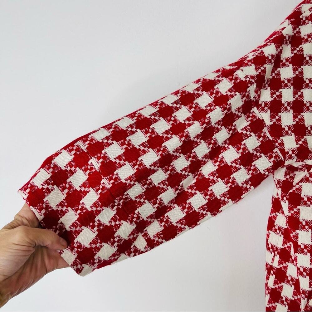 Rafaella red white wool houndstooth check crop button preppy blazer jacket large - Picture 5 of 8